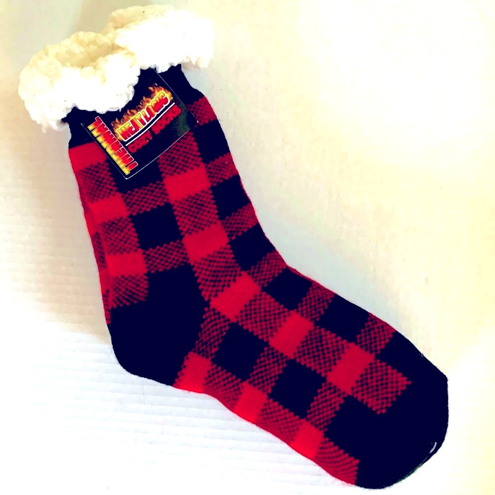 Heat Logic | Pair Of Black & Red Plaid Thermal HEAT Cozy Socks | NWT | OS